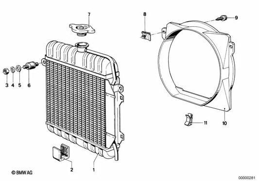 Radiador de refrigerante para BMW Serie 3 E21 (OEM 17111114576). Original BMW.