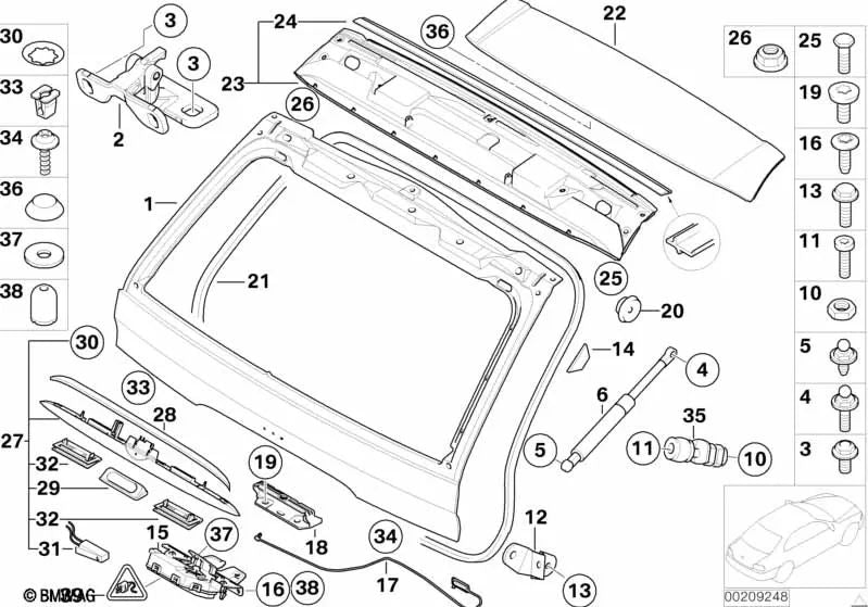 Amortiguador de gas para BMW X5 E53 (OEM 51248402405). Original BMW