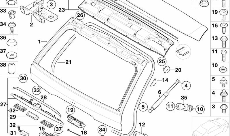 Notentriegelung der oberen Heckklappe für BMW 1er E81, E87, E87N X5 E53 (OEM 51248408984). Original BMW