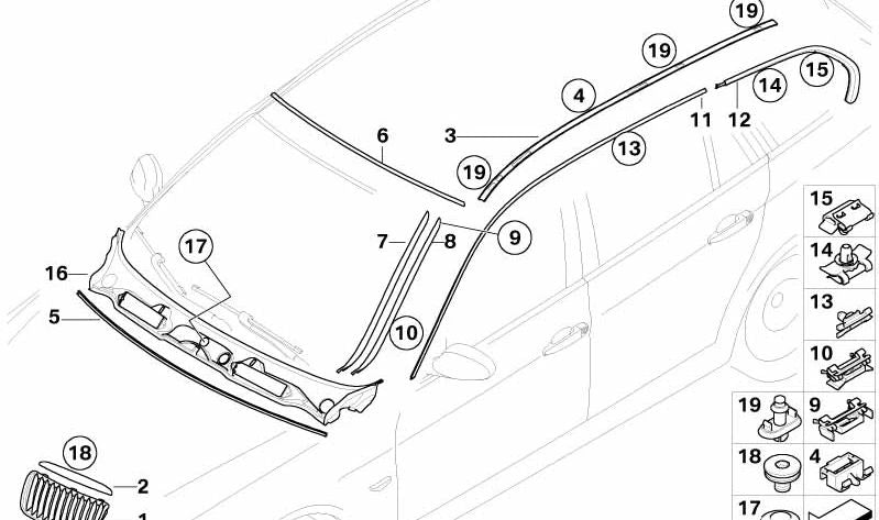 Moldura del techo imprimada izquierda OEM 51137124257 para BMW E91 (todos los modelos compatibles). Original BMW