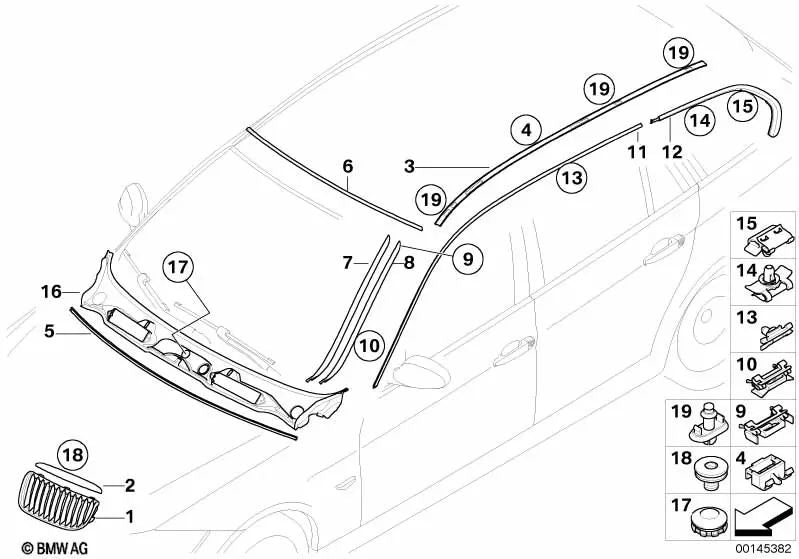 Moldura del techo derecha para BMW E91 (OEM 51137122872). Original BMW