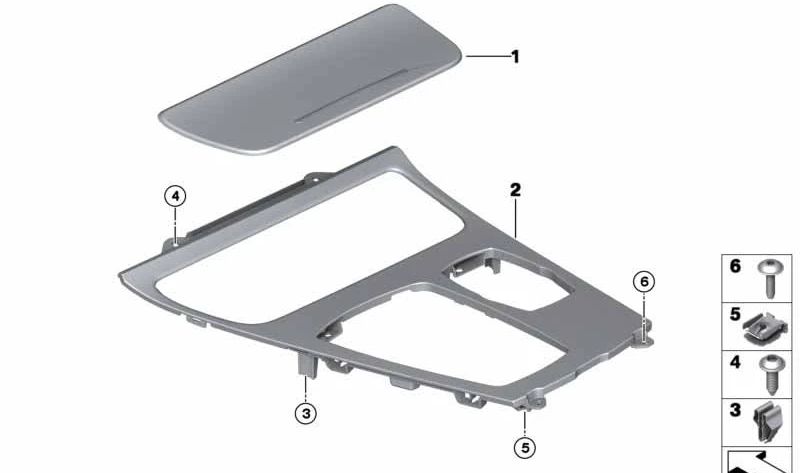 Cubierta embellecedora del portavasos OEM 51168051941 para BMW F07. Original BMW.