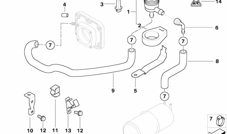 Codo de Manguera para BMW E38 (OEM 13901710555). Original BMW