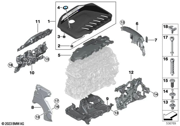 Tapa de motor para BMW Serie 3 G20, G20N, G21, G21N Serie 4 G22, G23 X3 G01, G01N X4 G02, G02N (OEM 11148598147). Original BMW