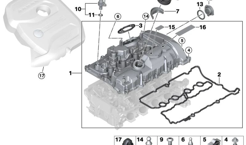 Junta de tapa de culata OEM 11128618519 para BMW (Modelos compatibles: F20, F21, F22, F23, F30, F31, F34, F36, F45, F46, F32, F33, G20, G22, G26, G30, G31, G32, G11, G12, F48, F39, G01, G02). Original BMW.