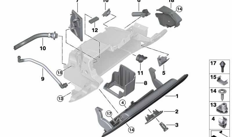 Tubo de ventilação do porta-luvas OEM 51169357667 para BMW F90, G30, G31, G32, G11, G12. BMW original