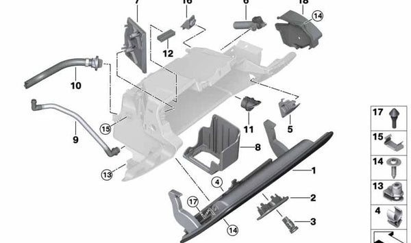 Tubo de ventilación para guantera OEM 51169357667 para BMW F90, G30, G31, G32, G11, G12. Original BMW