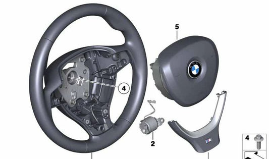 Volante deportivo en cuero con aviso de cambio de carril OEM 32337842809 para BMW Serie 5, Serie 6, y Serie 7 (Modelos compatibles: F07, F10, F11, F12, F13, F01, F02, F04). Original BMW.