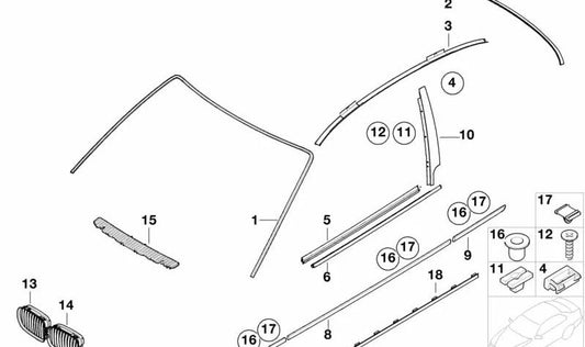 Moldura del techo derecha para BMW E46 (OEM 51138252374). Original BMW