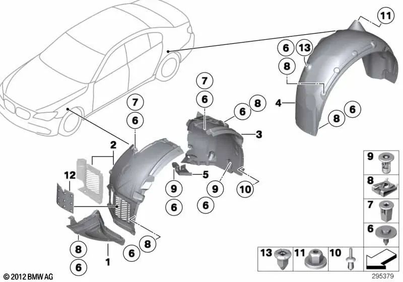 Left lower cover for BMW F01, F02, F04 (OEM 51757185005). Genuine BMW.