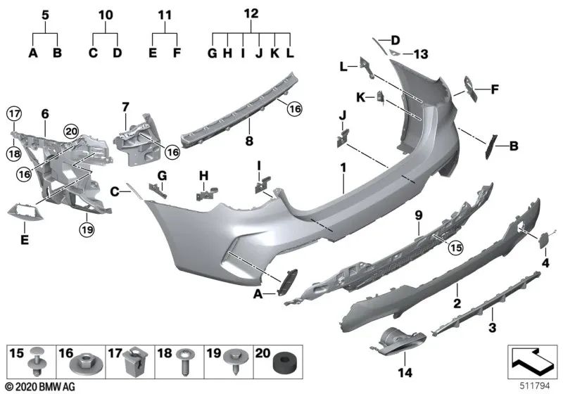 Soporte lateral trasero izquierdo para BMW Serie 4 G22, G23 (OEM 51128075843). Original BMW