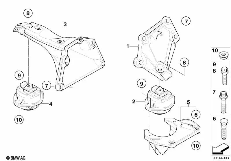 Rechtes Motorlager für BMW E65, E66 (OEM 22116770798). Original BMW.