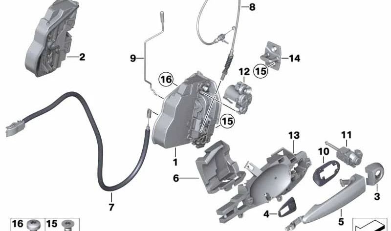 Mecanismo interior Esquerda da porta externa OEM 51217193263 para BMW F25, F26, E70, E71, E72. BMW original