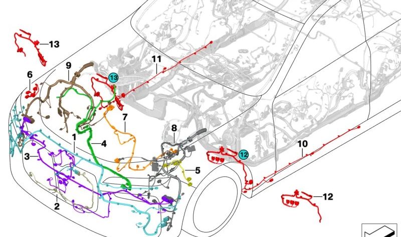 Front Bumper Wiring Harness for BMW G70 (OEM 61125A5BC90). Original BMW