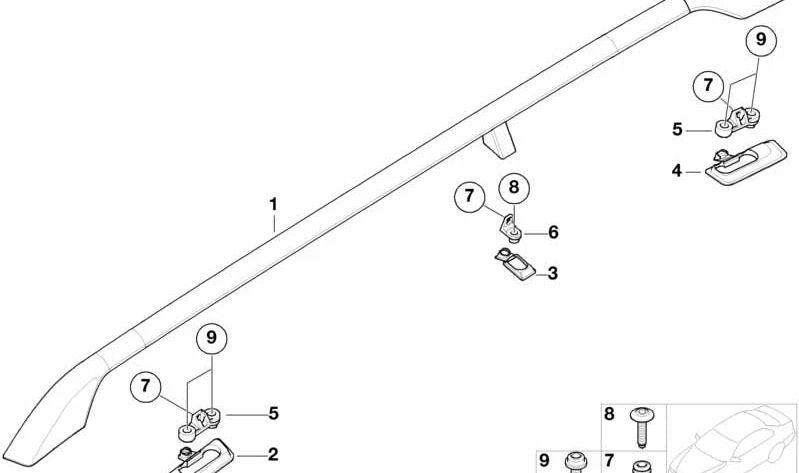 Links hintere Basis für Deckengeländer 51138203395 für BMW E36, E46, E34, E39, E32, E38, E53, Z3. Original BMW.