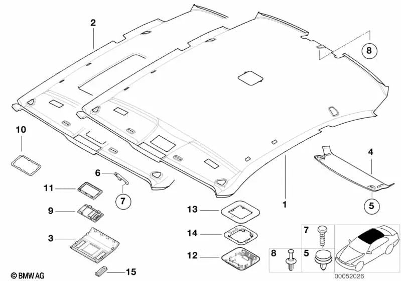 Blende cielo trasero gris claro para BMW Serie 3 E46 (OEM 51448202872). Original BMW