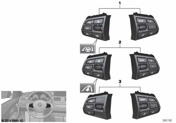 Interruptor del volante multifunción para BMW Serie 5 (F07N, F10N, F11N, F18N) (OEM 61319276222). Original BMW.