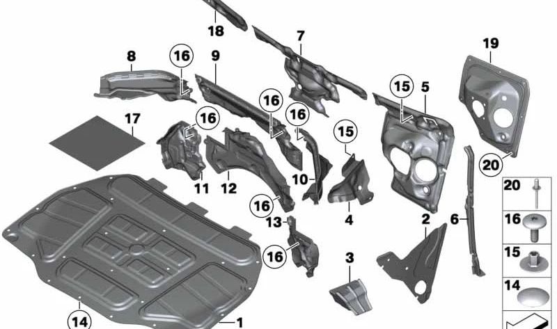 Aislante acústico para mamparo superior OEM 51717149461 para BMW F07. Original BMW.