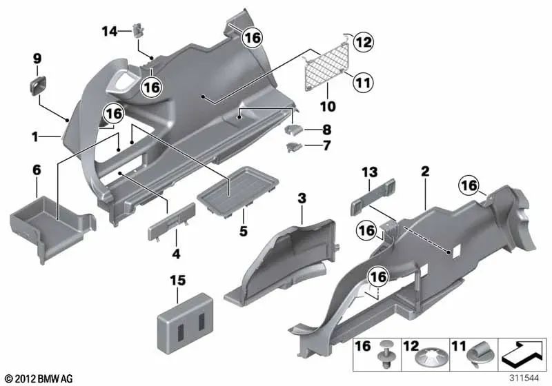 Bandeja de almacenamiento para BMW Serie 3 F30, F35, F80 (OEM 51477334205). Original BMW.