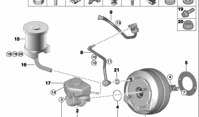 Brake pedal bolt for BMW 1 Series E81, E82, E87, E88, 3 Series E90, E91, E92, E93, F34, F35, 4 Series F36, X1 E84 (OEM 34336753646). Genuine BMW