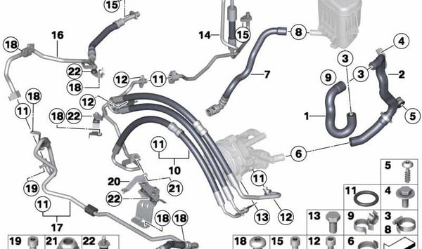 Tubo de retorno del radiador para BMW F07, F10, F11, F12, F13, F01, F02, F04 (OEM 32416776432). Original BMW