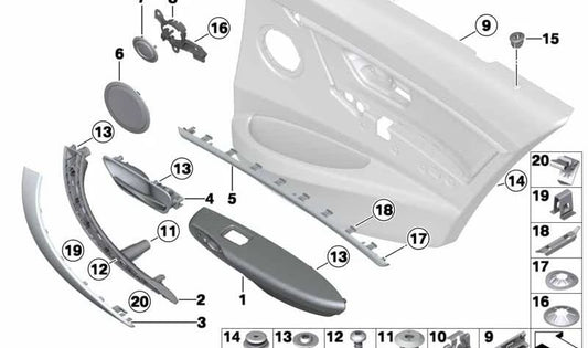 Reposabrazos de Cuero trasero derecho para BMW Serie 3 F80, F80N (OEM 51428057498). Original BMW