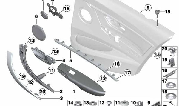 Apoyabrazos de cuero trasero izquierdo para BMW Serie 3 F80, F80N (OEM 51428057497). Original BMW