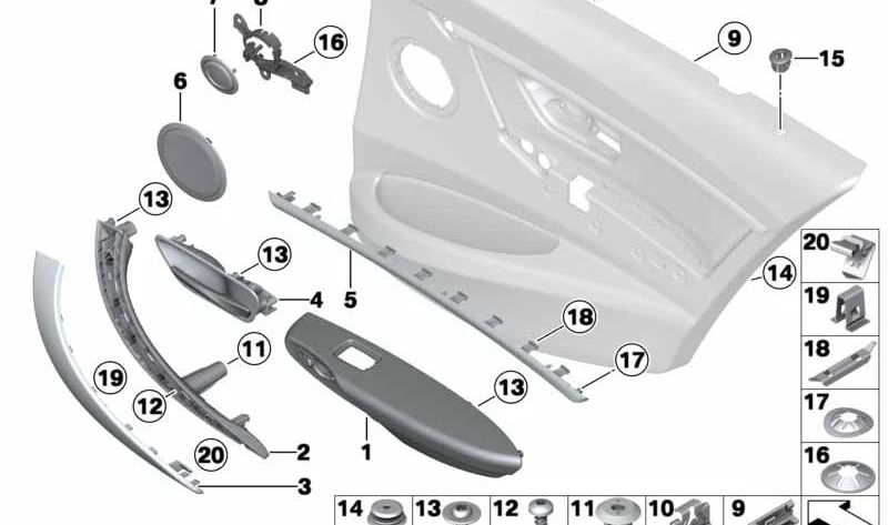 Moldura de acento trasera derecha para BMW Serie 3 F30N, F31N (OEM 51427393474). Original BMW.