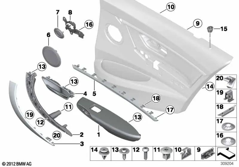 Rechte hintere Lederarmlehne für die BMW 3 F30 -Serie, F31 (OEM 51427281316). Original BMW.