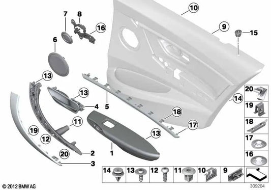 Reposabrazos de cuero trasero derecho para BMW Serie 3 F30, F31 (OEM 51427281316). Original BMW.