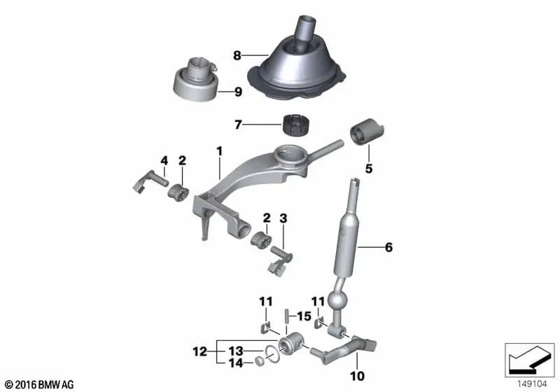 Brazo de cambio para BMW E90, E92, E93 (OEM 25112283047). Original BMW