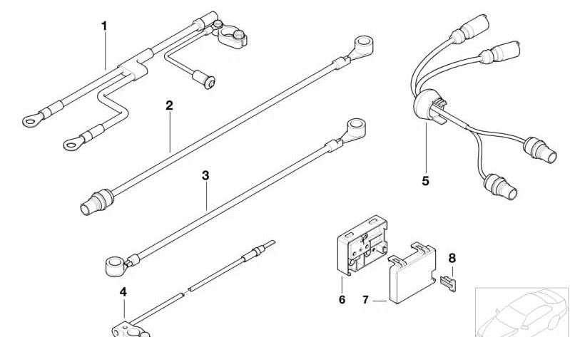 Cable negativo de batería secundaria OEM 12421716326 para BMW E38. Original BMW.