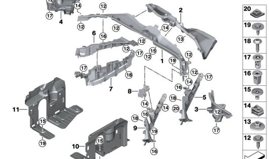 Unterer Teil der zentralen Fronttrennwand für BMW X5 F95, G05, X6 F96, G06, X7 G07, XM G09 (OEM 51717424940). Original BMW