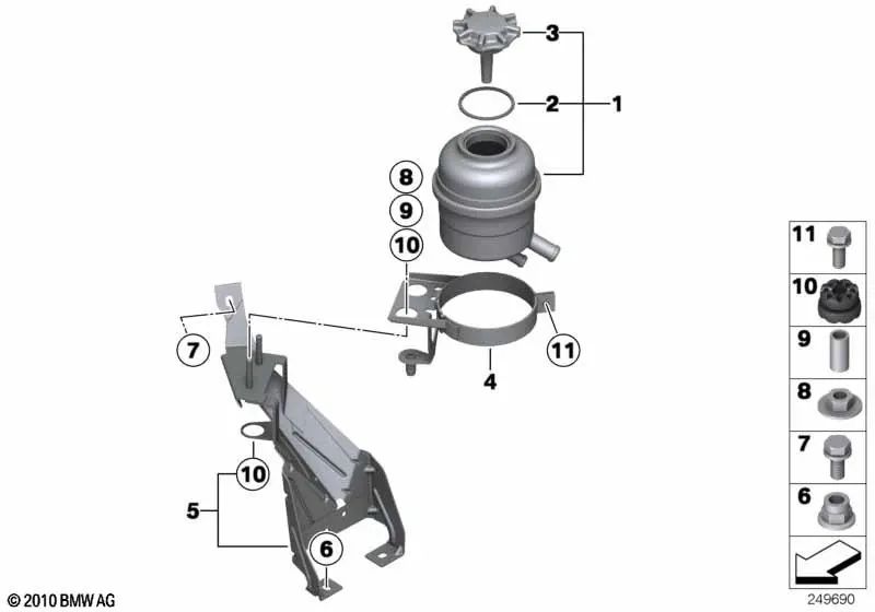 Soporte del depósito de aceite superior para BMW Serie 1 E81, E82, E87, E88 Serie 3 E90, E91, E92, E93 X1 E84 (OEM 32416768095). Original BMW