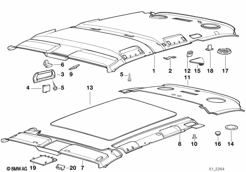 Rear roof trim for BMW 5 Series E34 (OEM 51442253081). Original BMW.