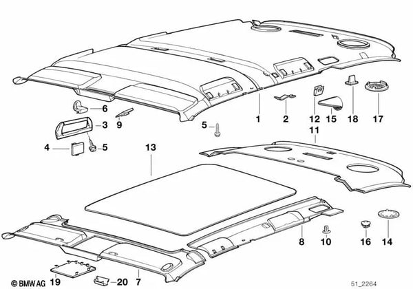 Embellecedor del techo trasero para BMW Serie 5 E34 (OEM 51442253081). Original BMW.