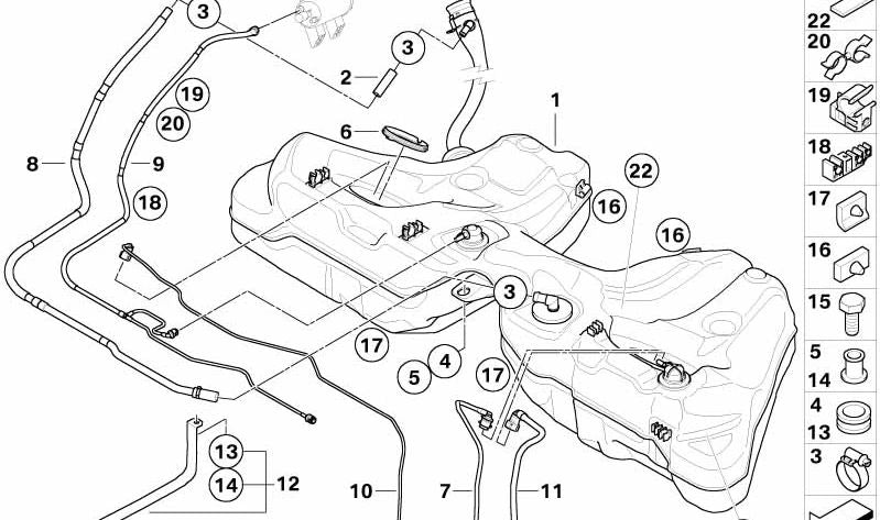 Depósito de combustible de plástico con tubo de llenado para BMW E63, E64 (OEM 16117200080). Original BMW