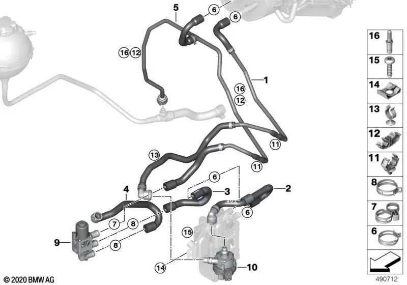 Soporte de manguera para BMW Serie 1 F20, F21, Serie 2 F22, F23, Serie 3 E90, E91, E92, E93, F30, F31, F34, F35, Serie 4 F32, F33, F36, i I12, I15 (OEM 64126953784). Original BMW