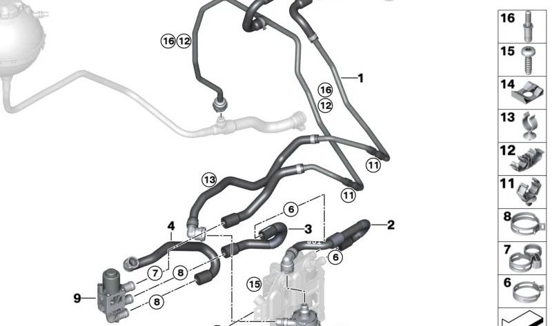 Manguera de refrigerante de entrada para BMW I12, I12N, I15 (OEM 64216919372). Original BMW