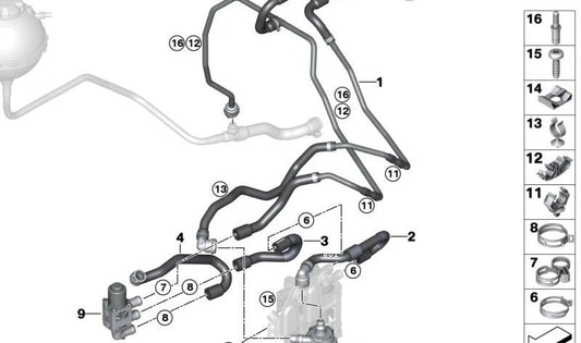 Manguera de refrigerante de entrada para BMW I12, I12N, I15 (OEM 64216919372). Original BMW