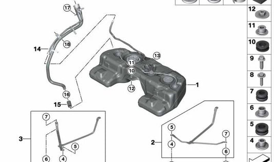 Élément en caoutchouc pour la série BMW 2 F45, série 3 F30, F31, 5 F07N Series, F10N, F11N, 7 F02N Series, I01, X5 F95, G05, X6 F96, G06, X7 G07 (OEM 16117303941). BMW d'origine