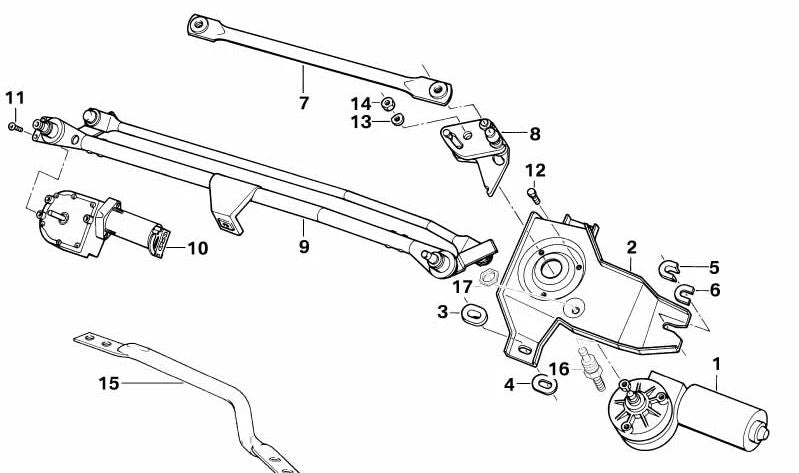 Mecanismo de limpiaparabrisas OEM 61611383445 para BMW Serie 8 (E31). Original BMW.