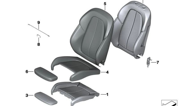 Funda respaldo asiento deportivo de cuero izquierda para BMW F40, F44 (OEM 52109478043). Original BMW