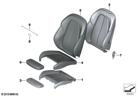 Funda de respaldo de asiento deportivo de tela/cuero izquierdo para BMW F40, F44 (OEM 52108096829). Original BMW.