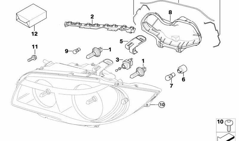 Tapa de faro delantero izquierdo OEM 63126924493 para BMW E81, E82, E87, E88. Original BMW