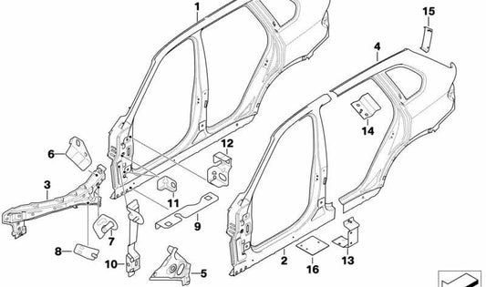 Soporte superior del panel lateral izquierdo OEM 41117174333 para BMW E70, E71, E72 (Modelos X5 y X6). Original BMW.