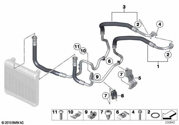 Tubería del radiador de aceite de avance para BMW serie 5 F07, F10, F11 (OEM 17227594949). Original BMW.