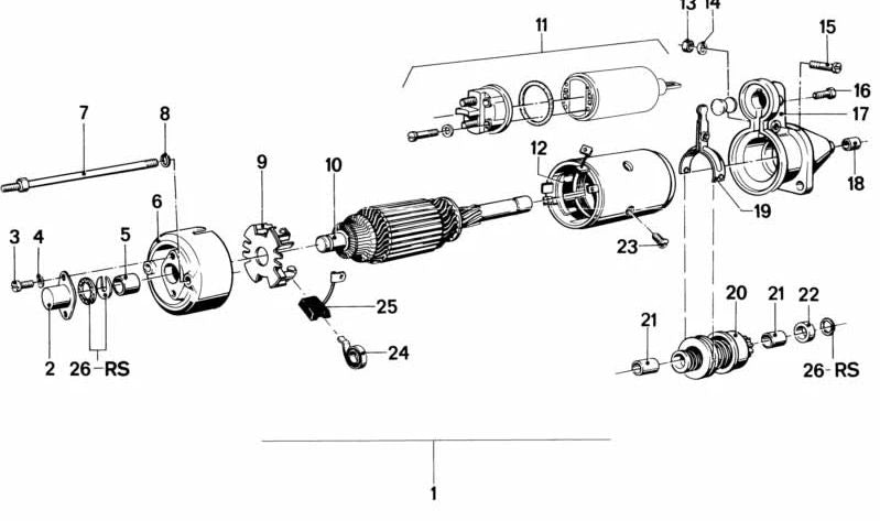 Juego de escobillas de carbón OEM 12411352536 para BMW {E21, E23, E24, E26, E28, E30}. Original BMW