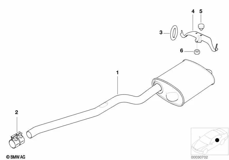 Muffler for BMW Series 5 E39 (OEM 18312248263). Genuine BMW