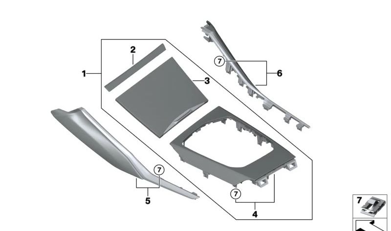 Embellecedor para portavasos Fresno gris marrón para BMW Serie 3 G20, G21, G28, Serie 4 G22, G23, G26 (OEM 51165A0EFD3). Original BMW